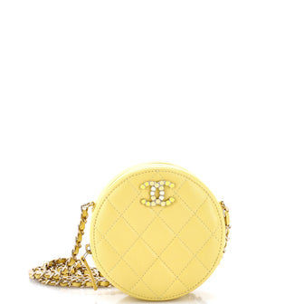 Chanel Round Clutch with Chain Quilted Caviar with Lacquered Metal