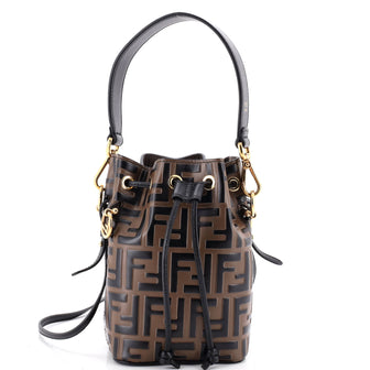 Fendi Mon Tresor Bucket Bag Zucca Embossed Leather Mini