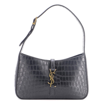 Saint Laurent Le 5 a 7 Hobo Crocodile Embossed Leather Small