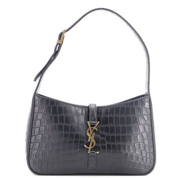 Saint Laurent Le 5 a 7 Hobo Crocodile Embossed Leather Small