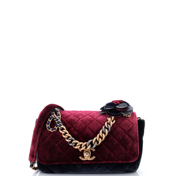 Chanel Private Affair Camellia Flap Bag Quilted Velvet Medium