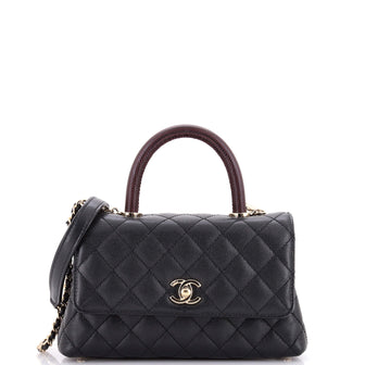 Chanel Coco Top Handle Bag Quilted Caviar with Lizard Embossed Handle Mini