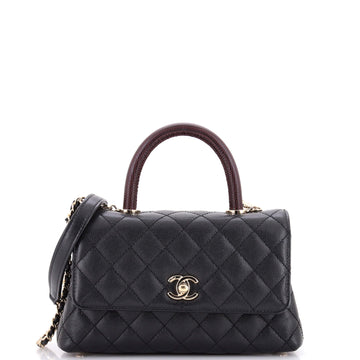 Chanel Coco Top Handle Bag Quilted Caviar with Lizard Embossed Handle Mini