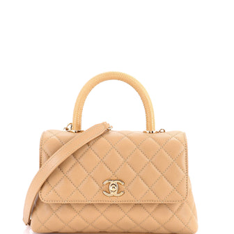 Chanel Coco Top Handle Bag Quilted Caviar with Lizard Embossed Handle Mini