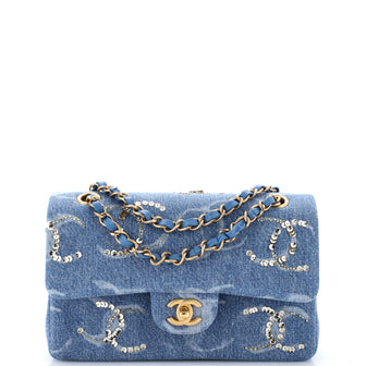 Chanel Classic Double Flap Bag CC Print Denim with Sequins Medium