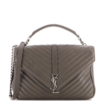 Saint Laurent Classic Monogram College Bag Matelasse Chevron Leather Large