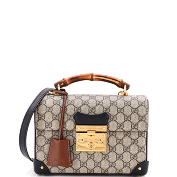 Gucci Padlock Bamboo Shoulder Bag GG Coated Canvas Small
