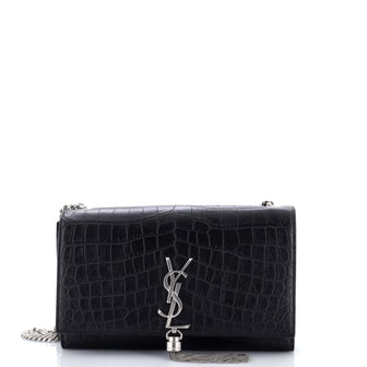 Saint Laurent Classic Monogram Tassel Crossbody Bag Crocodile Embossed Leather Medium