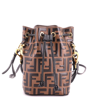 Fendi Mon Tresor Bucket Bag Zucca Embossed Leather Mini