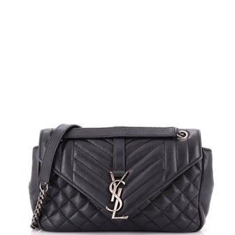 Saint Laurent Classic Monogram Slouchy Envelope Satchel Mixed Matelasse Leather Medium