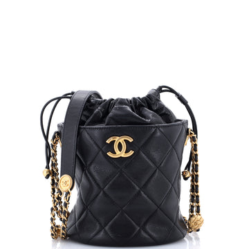 Chanel Twist Your Buttons Drawstring Bucket Bag Quilted Caviar Small