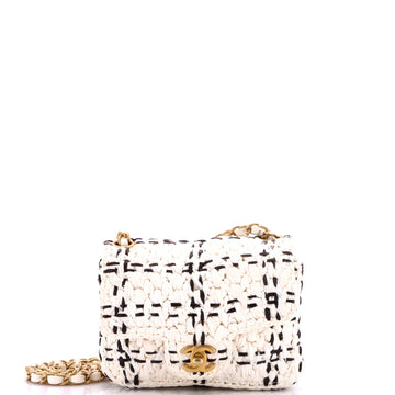 Chanel CC Chain Flap Bag Tweed Effect Braided Raffia Mini
