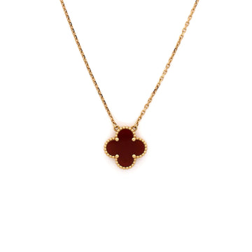 Van Cleef & Arpels Vintage Alhambra Pendant Necklace 18K Yellow Gold and Carnelian
