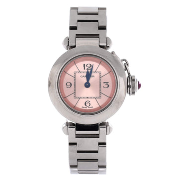 Cartier Miss Pasha Pink Dial Quartz Watch Stainless Steel 27