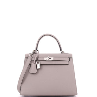 Hermes Kelly Handbag Gris Asphalte Epsom with Palladium Hardware 25