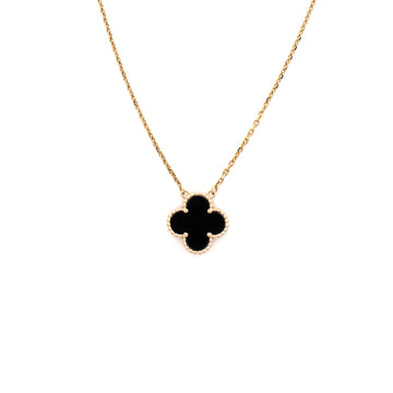 Van Cleef & Arpels Vintage Alhambra Pendant Necklace 18K Yellow Gold and Onyx