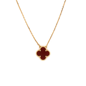 Van Cleef & Arpels Vintage Alhambra Pendant Necklace 18K Yellow Gold and Carnelian