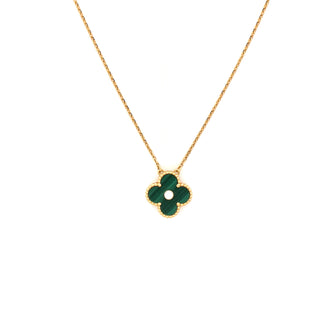 Van Cleef & Arpels Vintage Alhambra Pendant Necklace 18K Yellow Gold and Malachite with Diamond