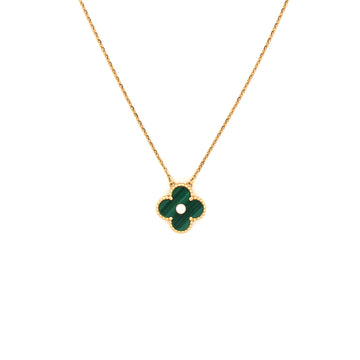 Van Cleef & Arpels Vintage Alhambra Pendant Necklace 18K Yellow Gold and Malachite with Diamond