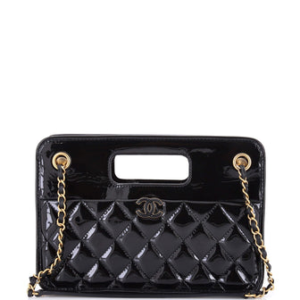 Chanel Graphic Catch Shopping Bag Quilted Patent Medium