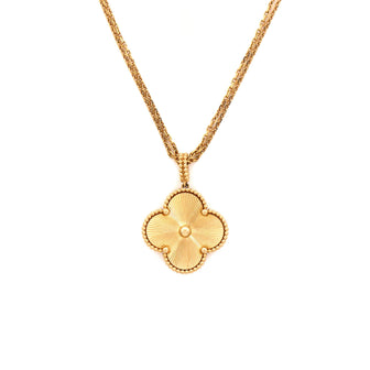 Van Cleef & Arpels Magic Alhambra Pendant Long Necklace Guilloche 18K Yellow Gold