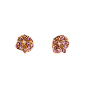 Cartier Caresse D'Orchidees Stud Earrings 18K Rose Gold with Pink Sapphires and Diamonds Small