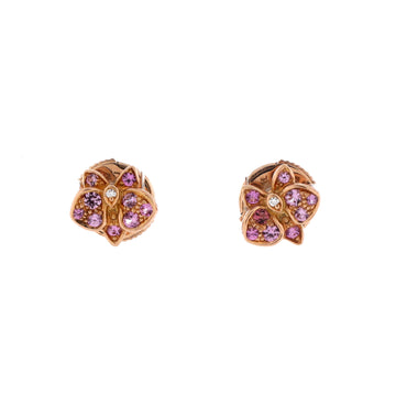 Cartier Caresse D'Orchidees Stud Earrings 18K Rose Gold with Pink Sapphires and Diamonds Small