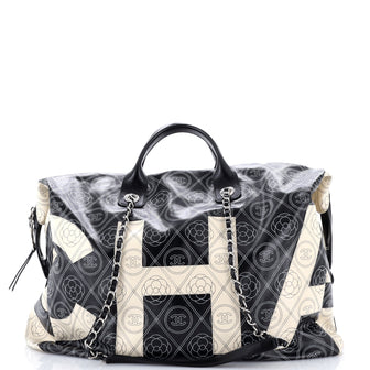 Chanel Logo Camellia Bowling Bag Printed Coated Canvas Large