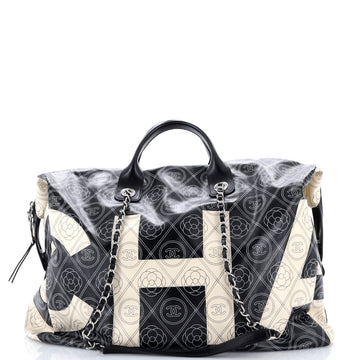 Chanel Logo Camellia Bowling Bag Printed Coated Canvas Large