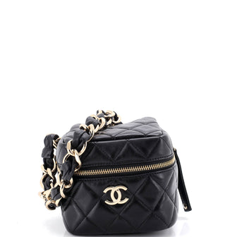 Chanel CC Cube Zip Clutch with Chain Handle Quilted Lambskin