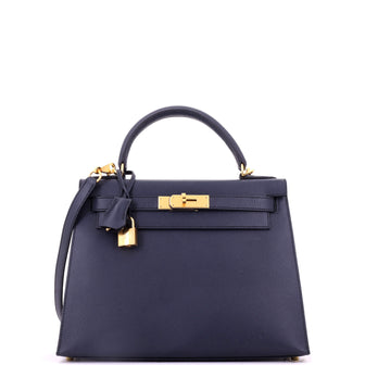 Hermes Kelly Handbag Bleu Indigo Epsom with Gold Hardware 28