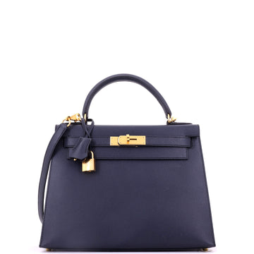 Hermes Kelly Handbag Bleu Indigo Epsom with Gold Hardware 28