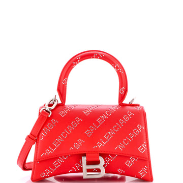 Balenciaga Hourglass Top Handle Bag Leather with Allover Logo Crystals XS