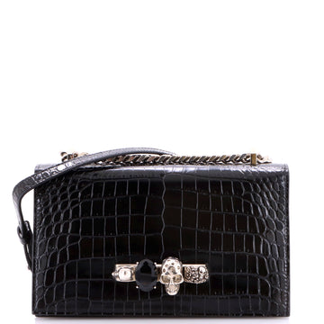 Alexander McQueen Jewelled Flap Satchel Crocodile Embossed Leather Medium