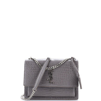 Saint Laurent Sunset Crossbody Bag Crocodile Embossed Leather Medium