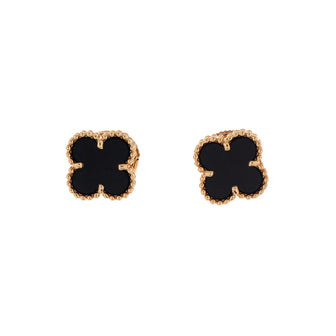 Van Cleef & Arpels Sweet Alhambra Stud Earrings 18K Yellow Gold and Onyx