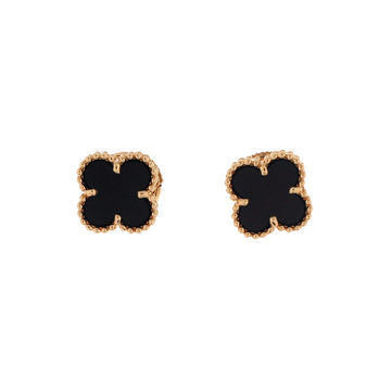 Van Cleef & Arpels Sweet Alhambra Stud Earrings 18K Yellow Gold and Onyx