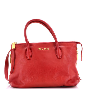 Miu Miu Convertible Madras Side Zip Satchel Grainy Leather Small