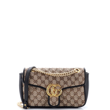 Gucci GG Marmont Flap Bag Diagonal Quilted GG Canvas with Leather Small