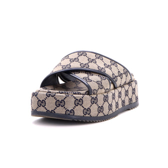 Gucci Women's Criss Cross Platform Slide Sandals GG Canvas