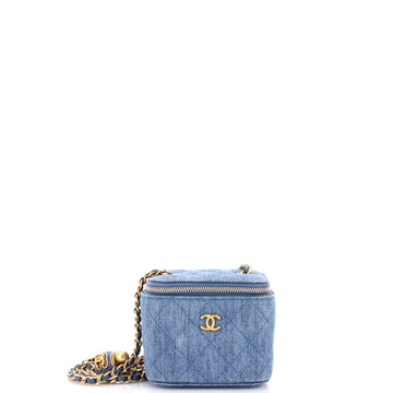 Chanel Pearl Crush Vanity Case with Chain Quilted Denim Mini