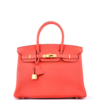 Hermes Birkin Handbag Rouge Pivoine Togo with Gold Hardware 30