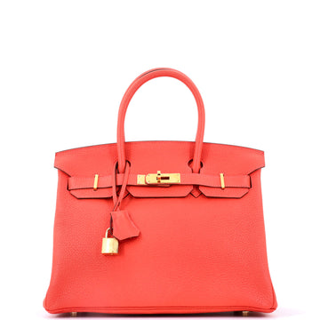 Hermes Birkin Handbag Rouge Pivoine Togo with Gold Hardware 30