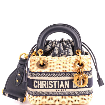 Christian Dior Lady Dior Bag Wicker and Oblique Canvas Mini