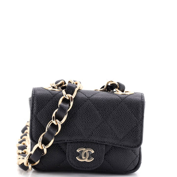Chanel Classic Flap Charm Chain Belt Bag Quilted Caviar Mini