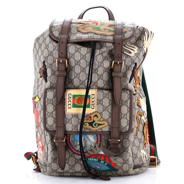 Gucci Courrier Soft Backpack GG Coated Canvas with Applique Large