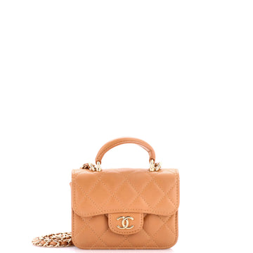Chanel Top Handle Flap Coin Purse with Chain Quilted Lambskin