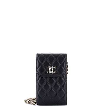 Chanel Crystal CC Flap Phone Holder Crossbody Bag with AirPods Pro Case Quilted Caviar