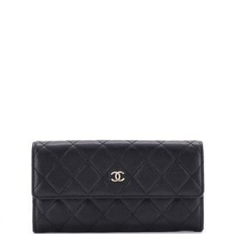 Chanel CC French Flap Wallet Quilted Caviar Long