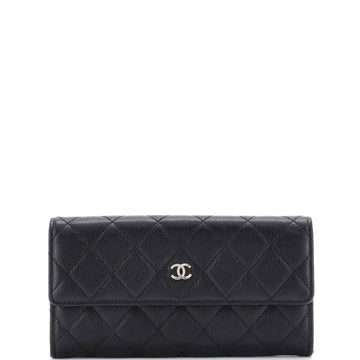 Chanel CC French Flap Wallet Quilted Caviar Long